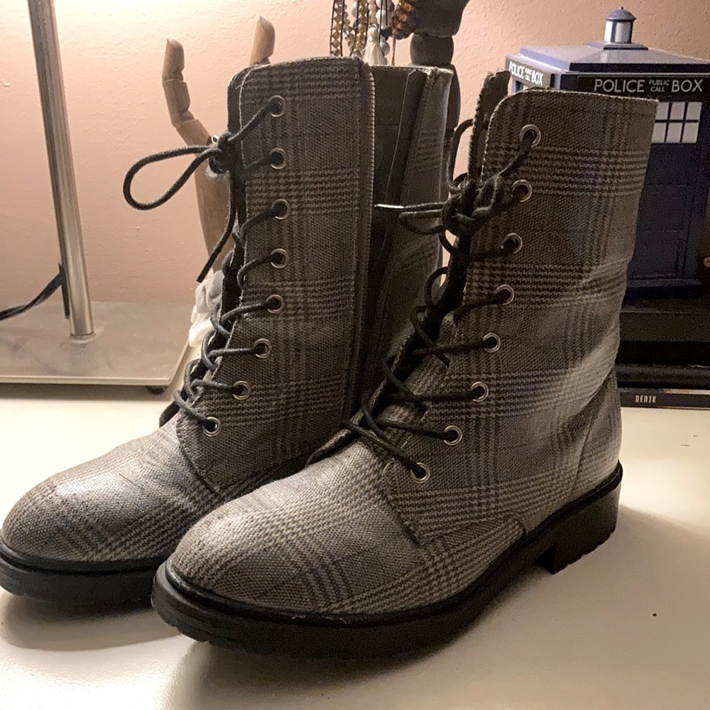 Plaid combat boots